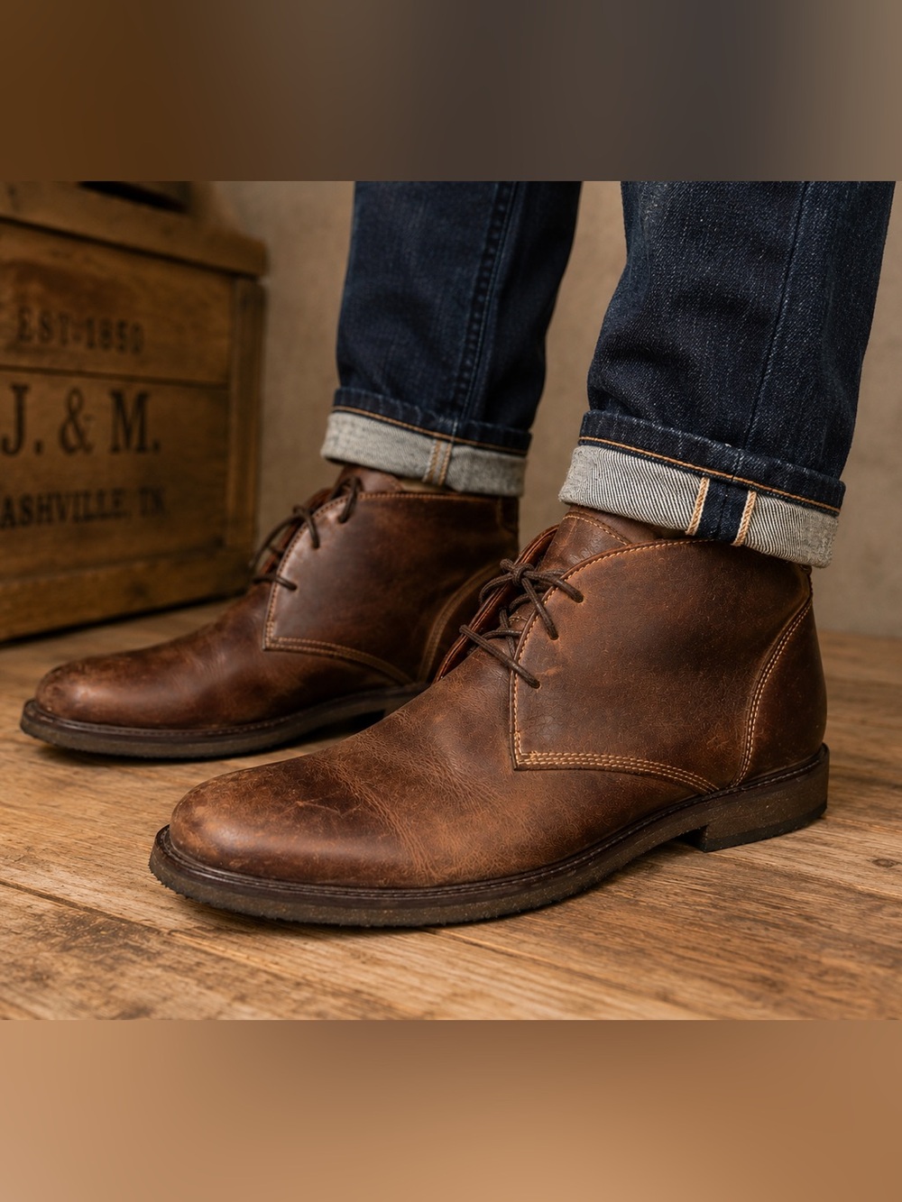 Johnston & Murphy Brown Leather Chukka Boots Sheepskin Lined Men’s 10M
